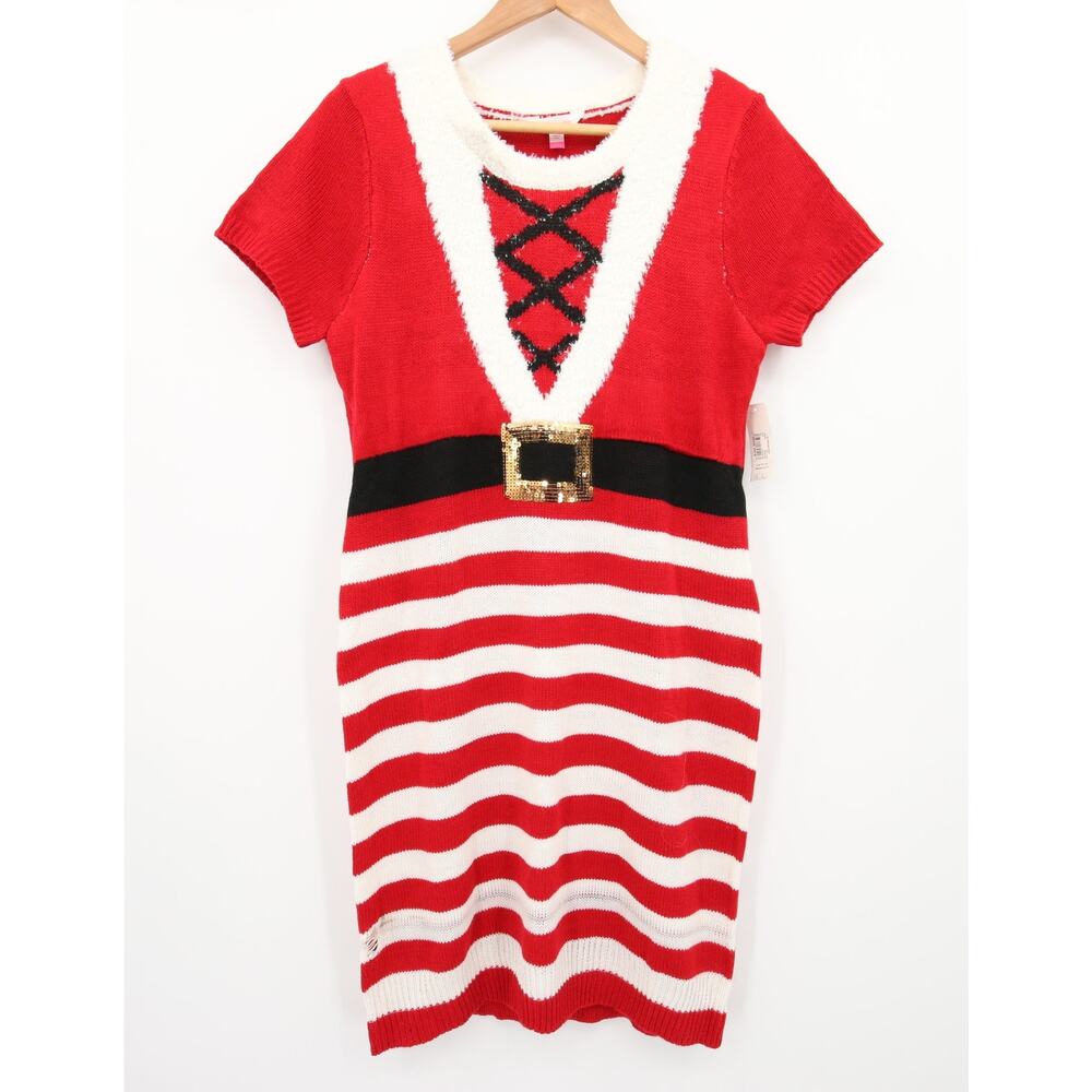 No Boundaries Dress Red White Christmas Holiday Party Santa Mrs Claus Large